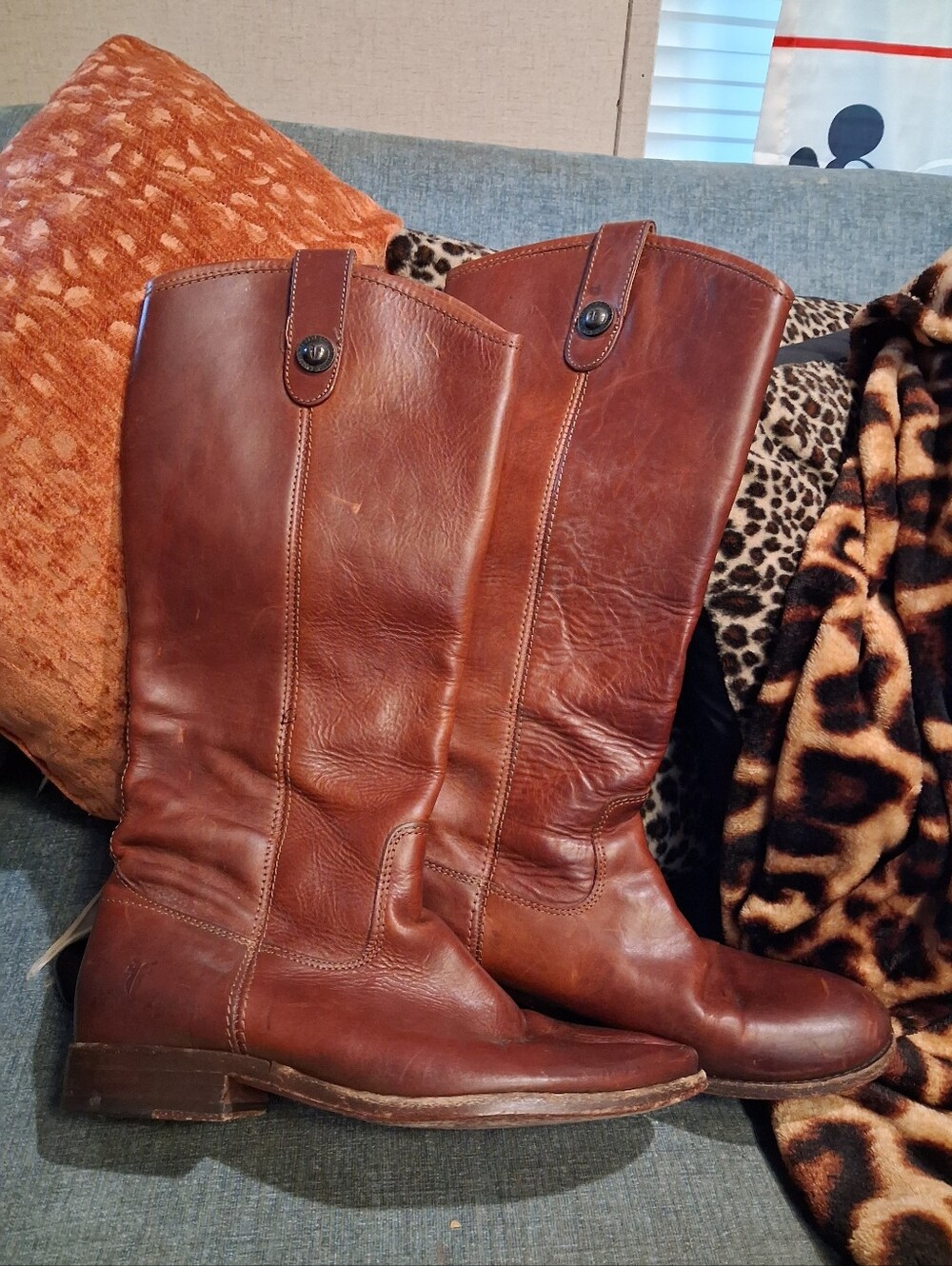 Frye Melissa Button Lug Brown Leather Riding Biker Womens Boots Size 7B